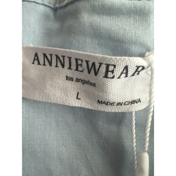 ANNIE WEAR Pale Blue Floral Smocked Puff Sleeve Button Shirt Midi Dress Sz L NWT - Picture 12 of 16